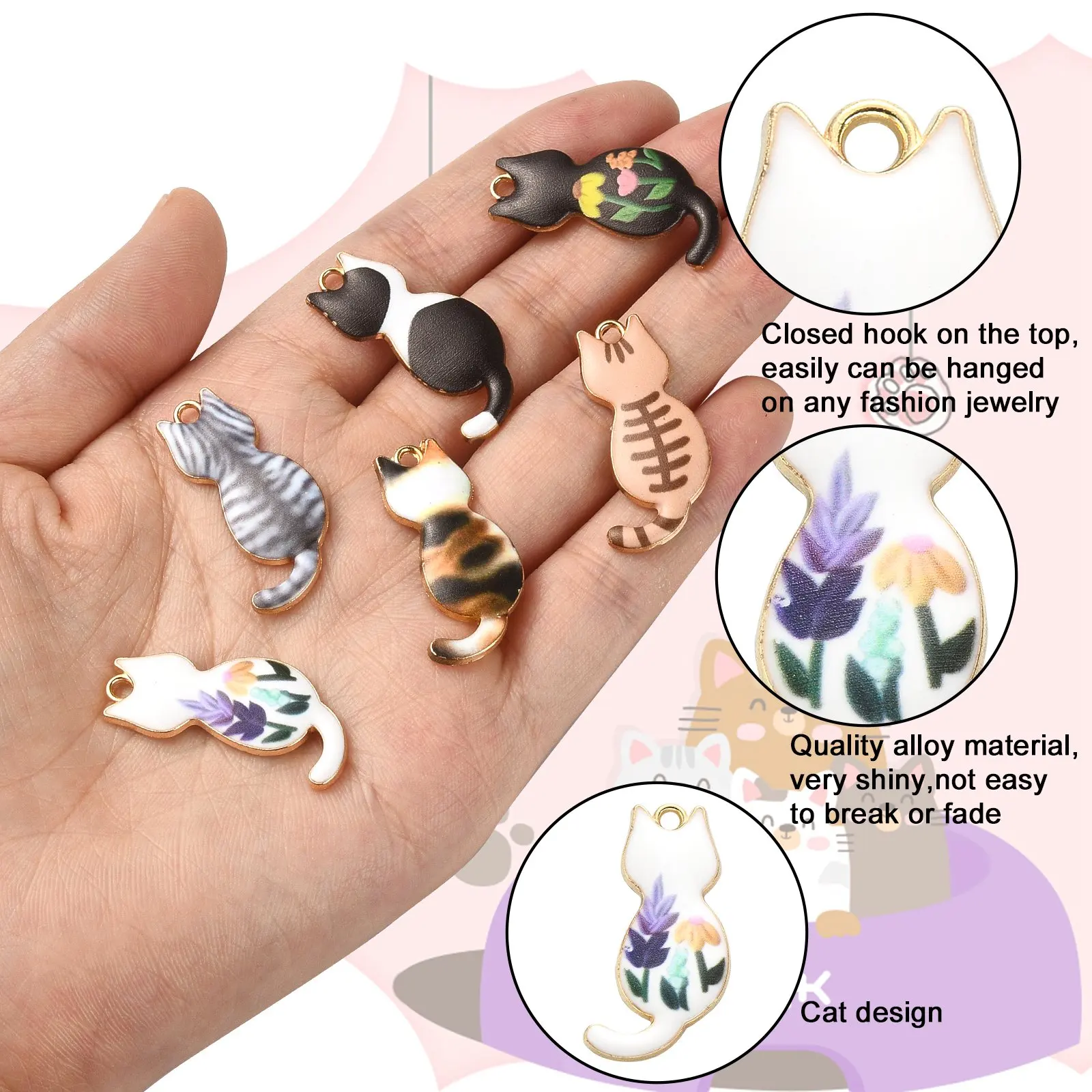 PH PandaHall 10pcs 5 Styles Pendentif Chat Décorations Avec Fermoir Marqueur De Point Charme Clip Sur Breloques Marqueur De Point De Verrouillage Pour Tricot, Tissage,Accessoires De Couture,Quilting