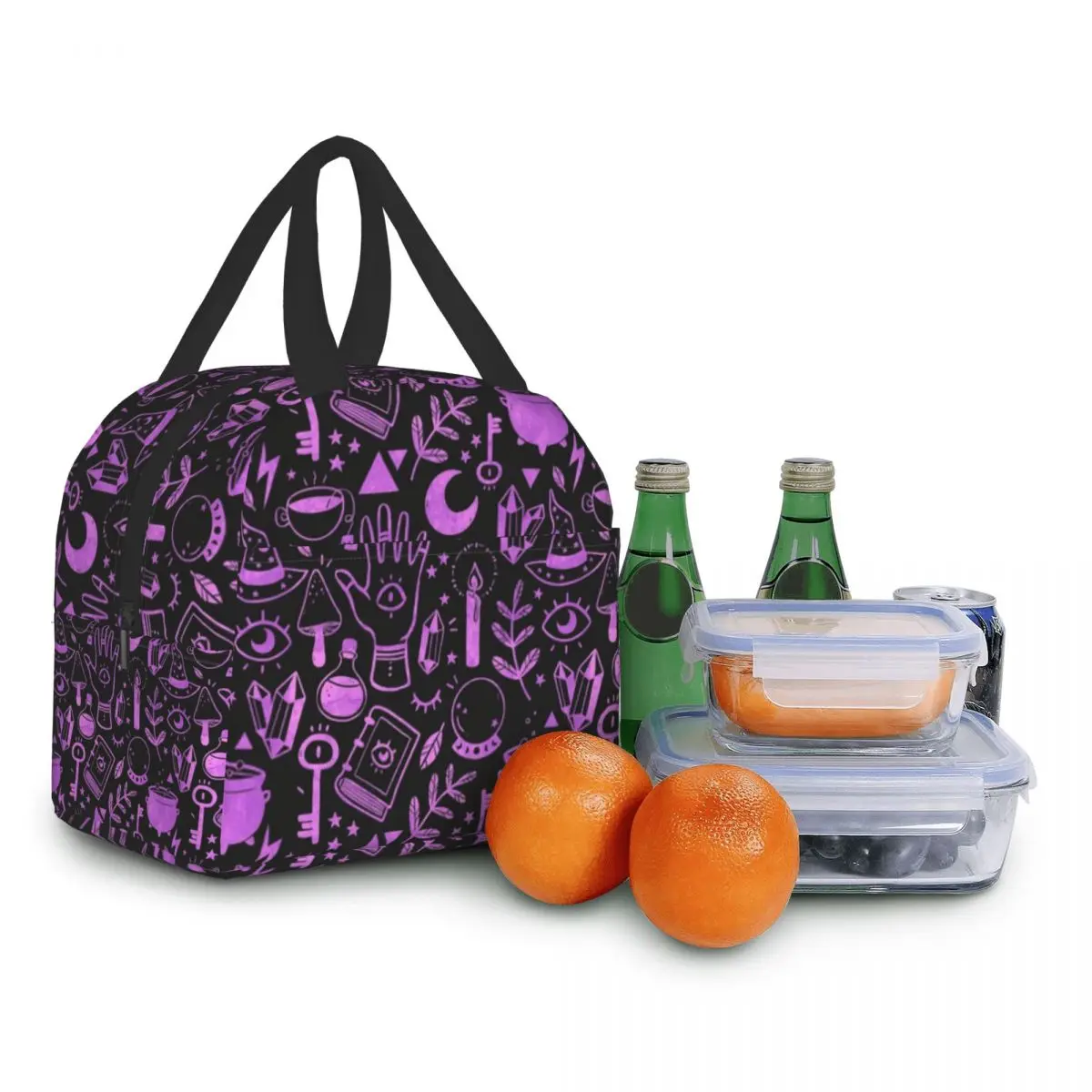 Custom Witchy Things Textured Purple Lunch Bag Women Warm Cooler Insulated Lunch Boxes for Kids School