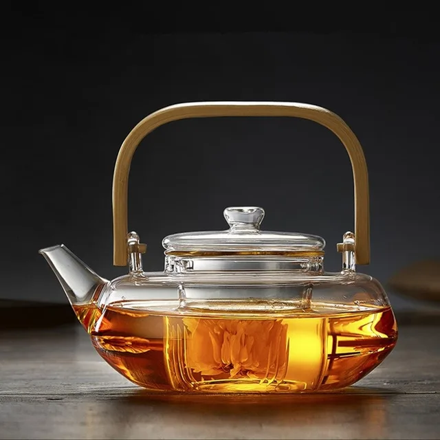 Heat-Resistant Glass Teapot with Bamboo Handle 1