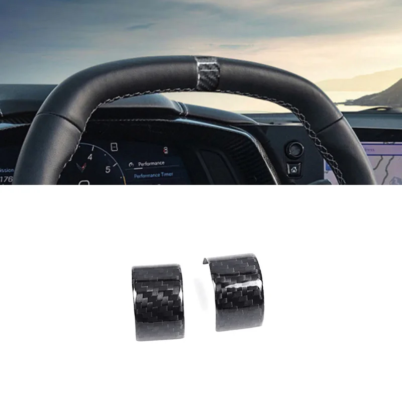 

For Chevrolet Corvette C8 2020 2021 2022 2023 Carbon Fiber Car Steering Wheel Cover Ring Trim Sticker Accessories