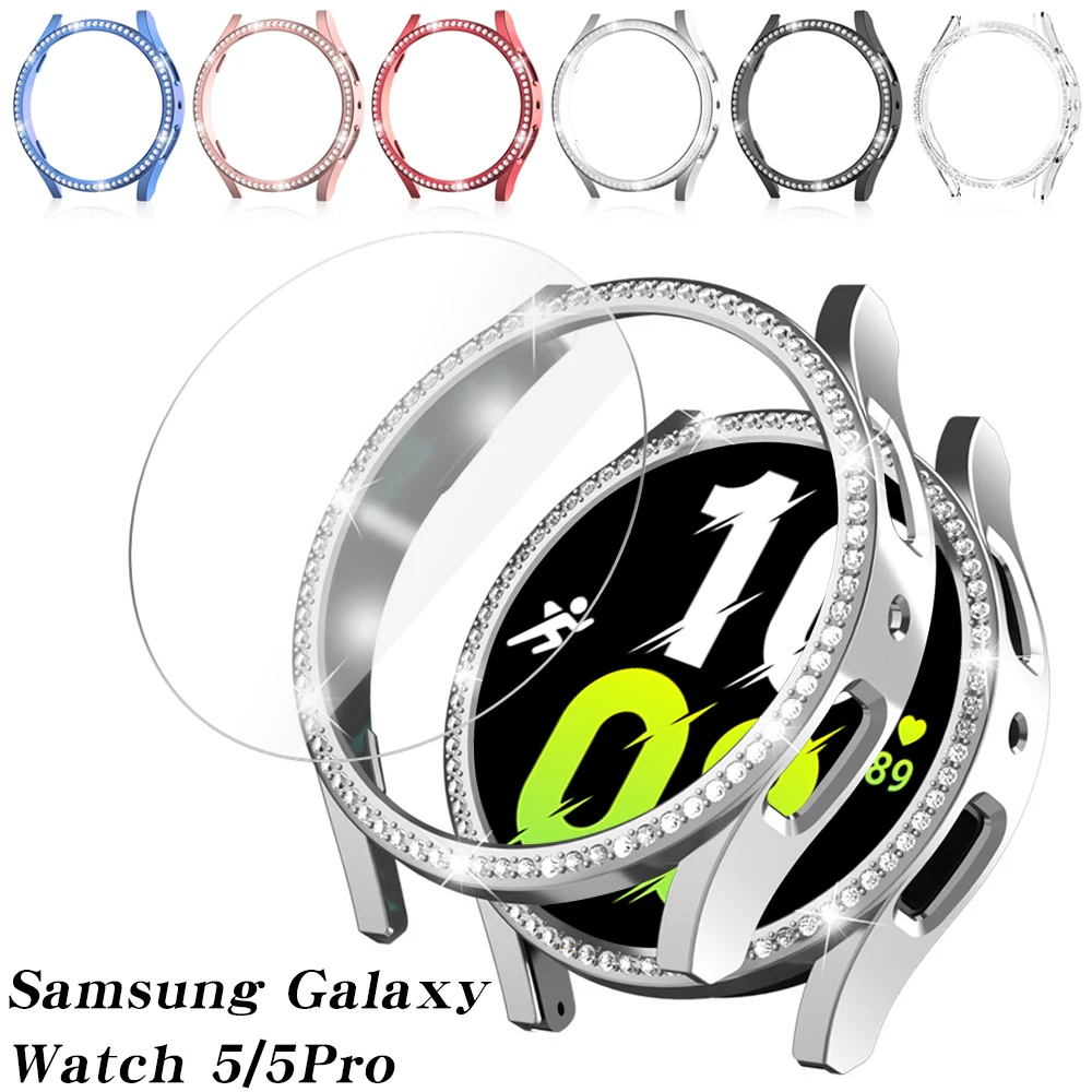 

Glass+Case for Samsung Galaxy Watch5 40mm 44mm Screen Protector,Women Diamond Watch Protective Cover for Galaxy Watch 5pro 45mm