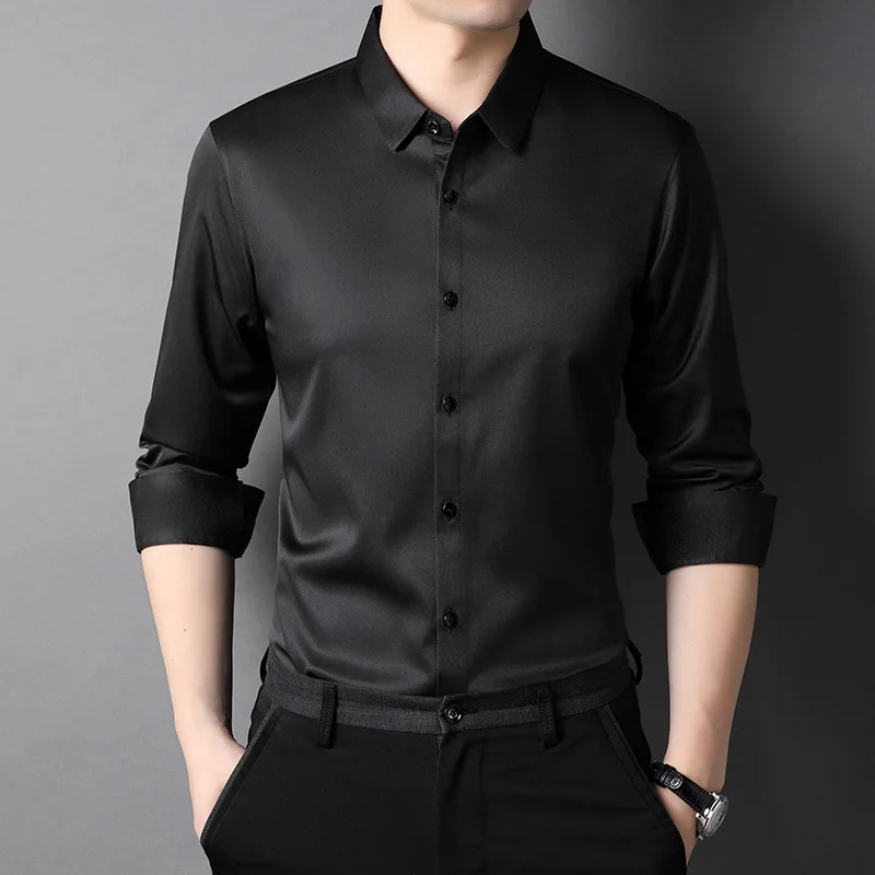 

2022 Solid Color MaleShirts High Quality Four Seasons Long Sleeve Business Casual Mens Dress Shirts Slim Fit Man Shirts 3XL