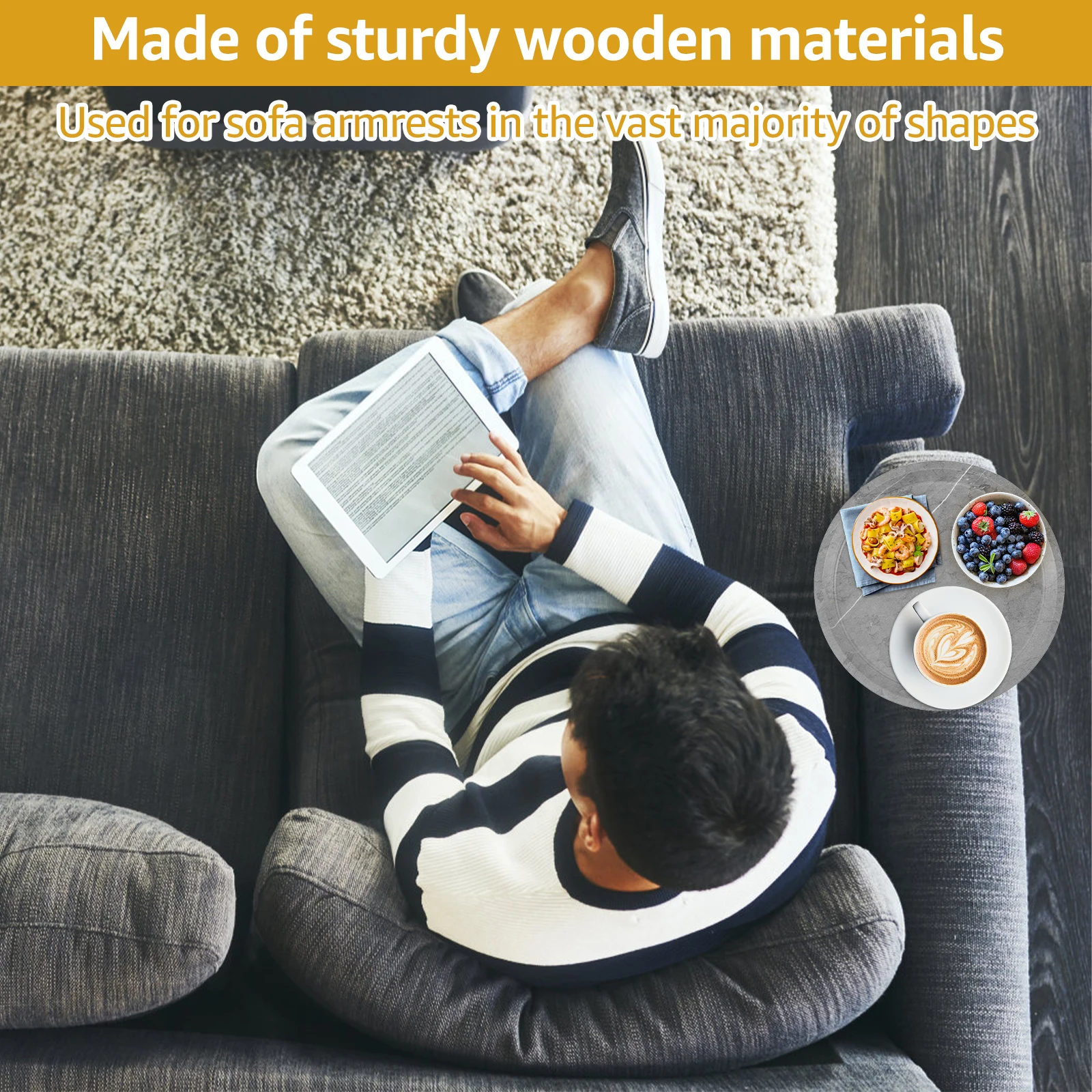Sofa Armrest Tray Wooden Sofa Armrest Tray Easy Storage Multifunctional Anti-slip Couch Arm Holder for Drinks Snacks Organizer