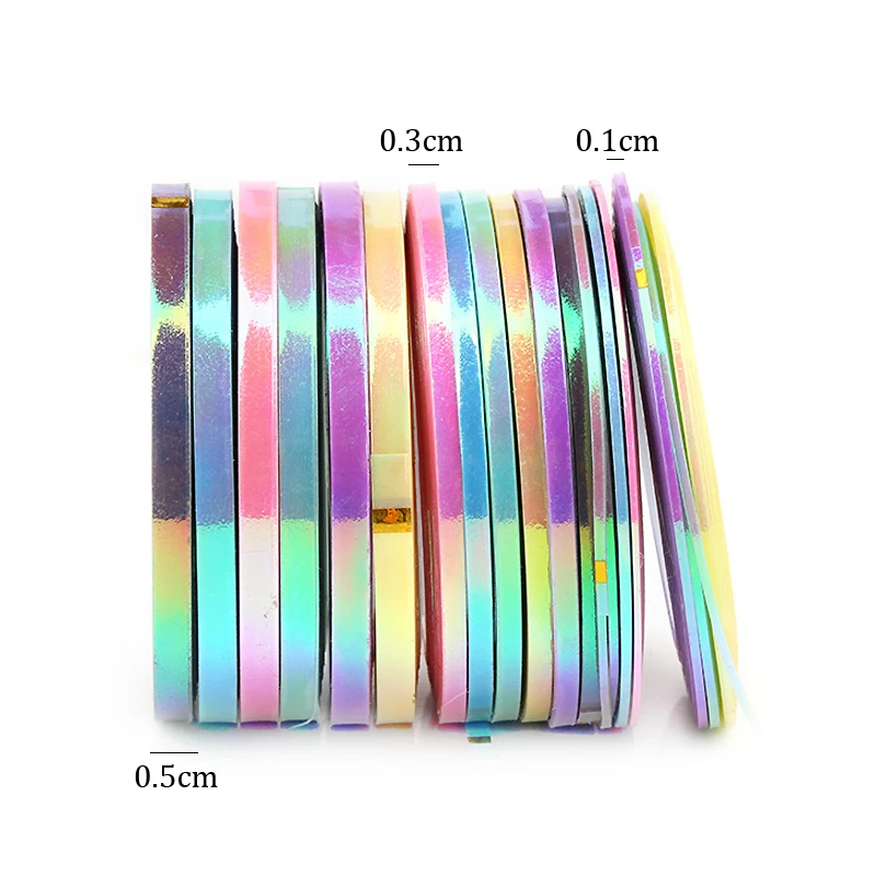 18Pcs Jelly Candy Nail Art Striping Tape Stickers, Holographic French Line Nail Decals for DIY Manicure Decoration