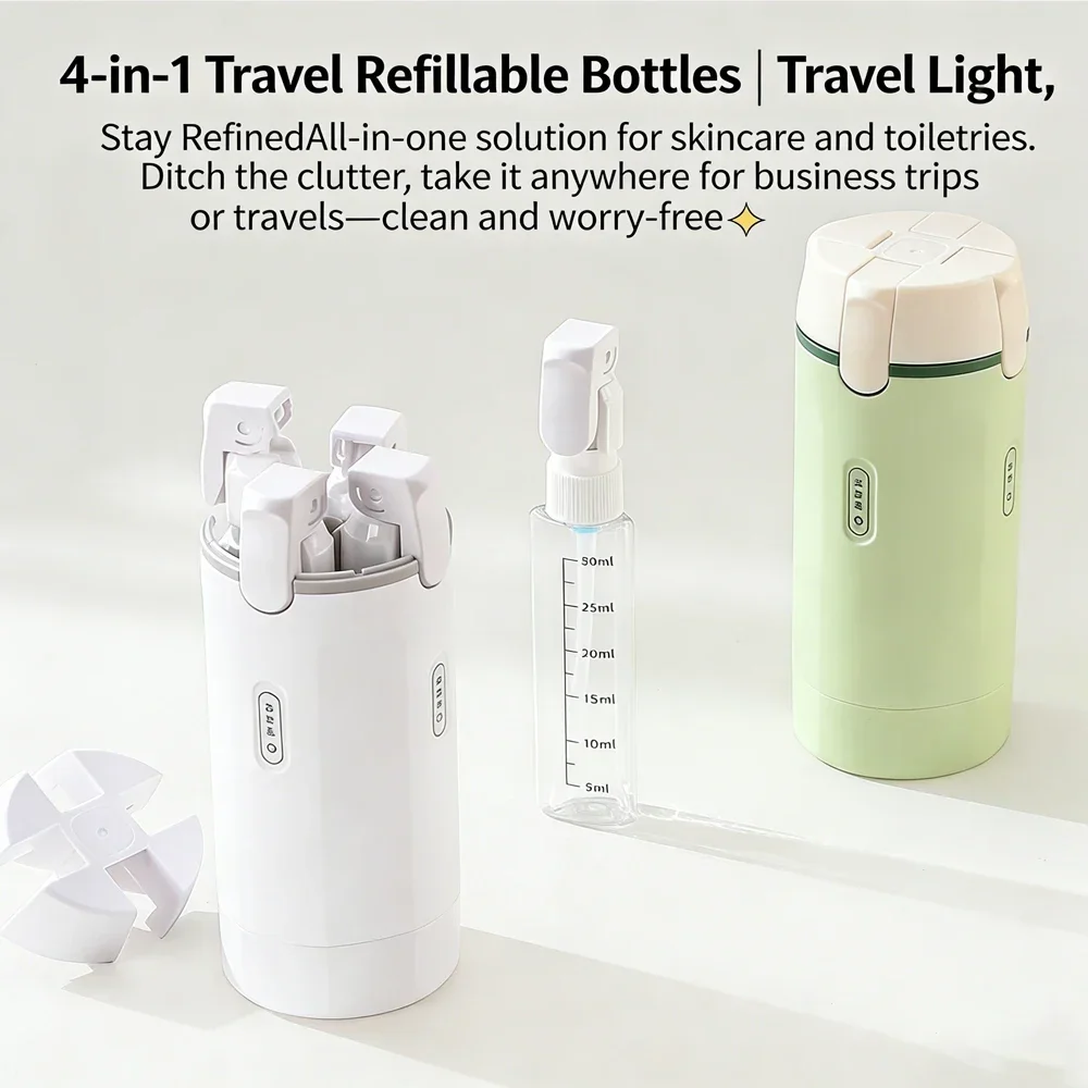 Compact 4-in-1 Travel Toiletries & Cosmetics Container Set