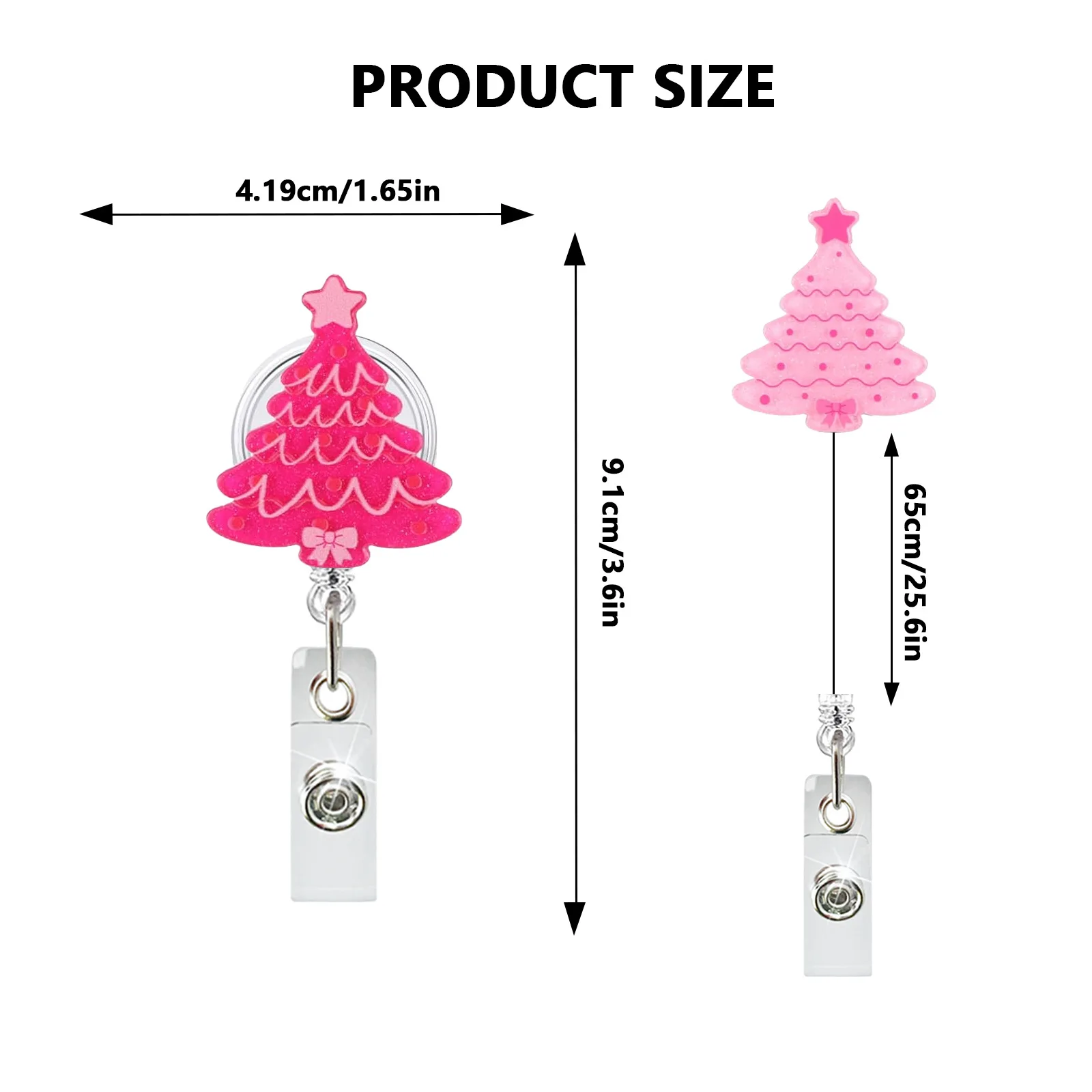 Acrylic Glitter Pink Christmas Tree Retractable Badge Reel Name Tag Alligator Clip Medical ID Badge Holder Christmas Gift