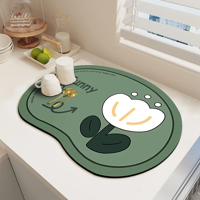 

Countertop Dish Cup Drying Mat Kitchen Tableware Draining Pad Absorbent Printed Coffee Machine Drain Mat Table Placemat Decor