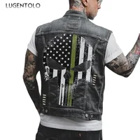 Chaqueta vaquera de calavera para hombre, chaleco vaquero de motocicleta de talla grande, ropa de calle de primavera y verano 4