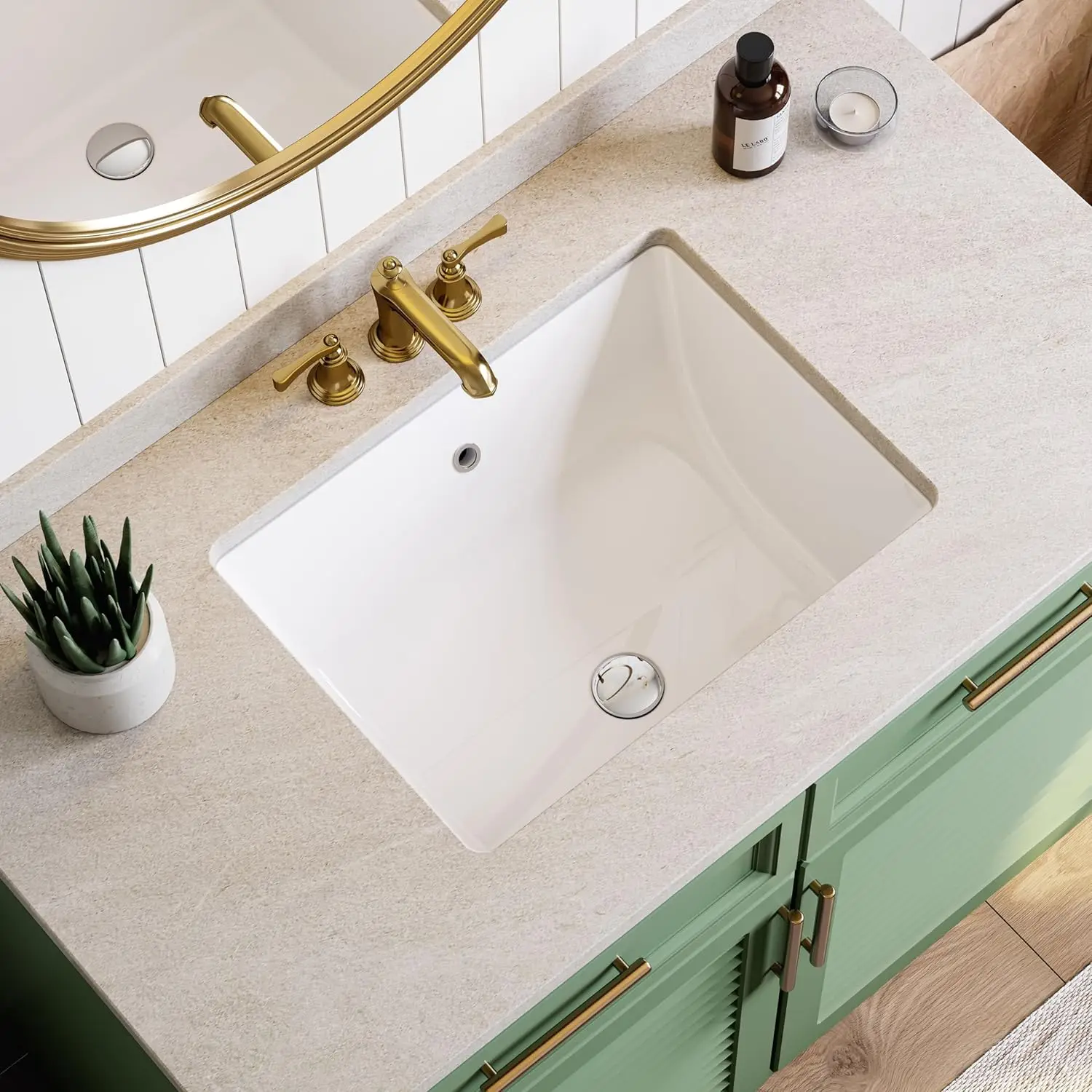Undermount Bathroom Sink Rectangle, 20 x 15 Inch Rectangular Vessel Sink with Overflow, Ceramic Under Counter Sink for Bathroom 2