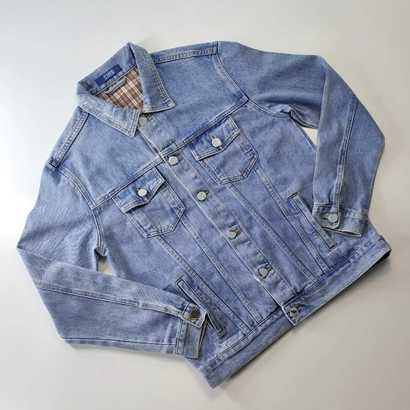 Casual Distressed Old Wash Light Blue Denim Jackets for Men Spring 