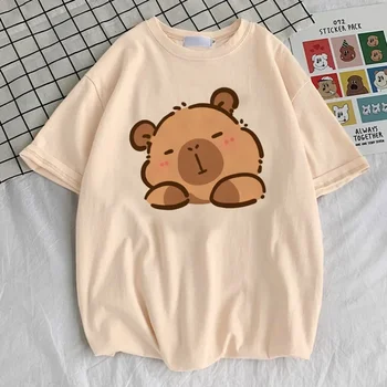 Round Neck T-shirt Cute Tops Women Clothes Capybara Kapibara Women Fashion Kawaii Clothes T-shirts 1
