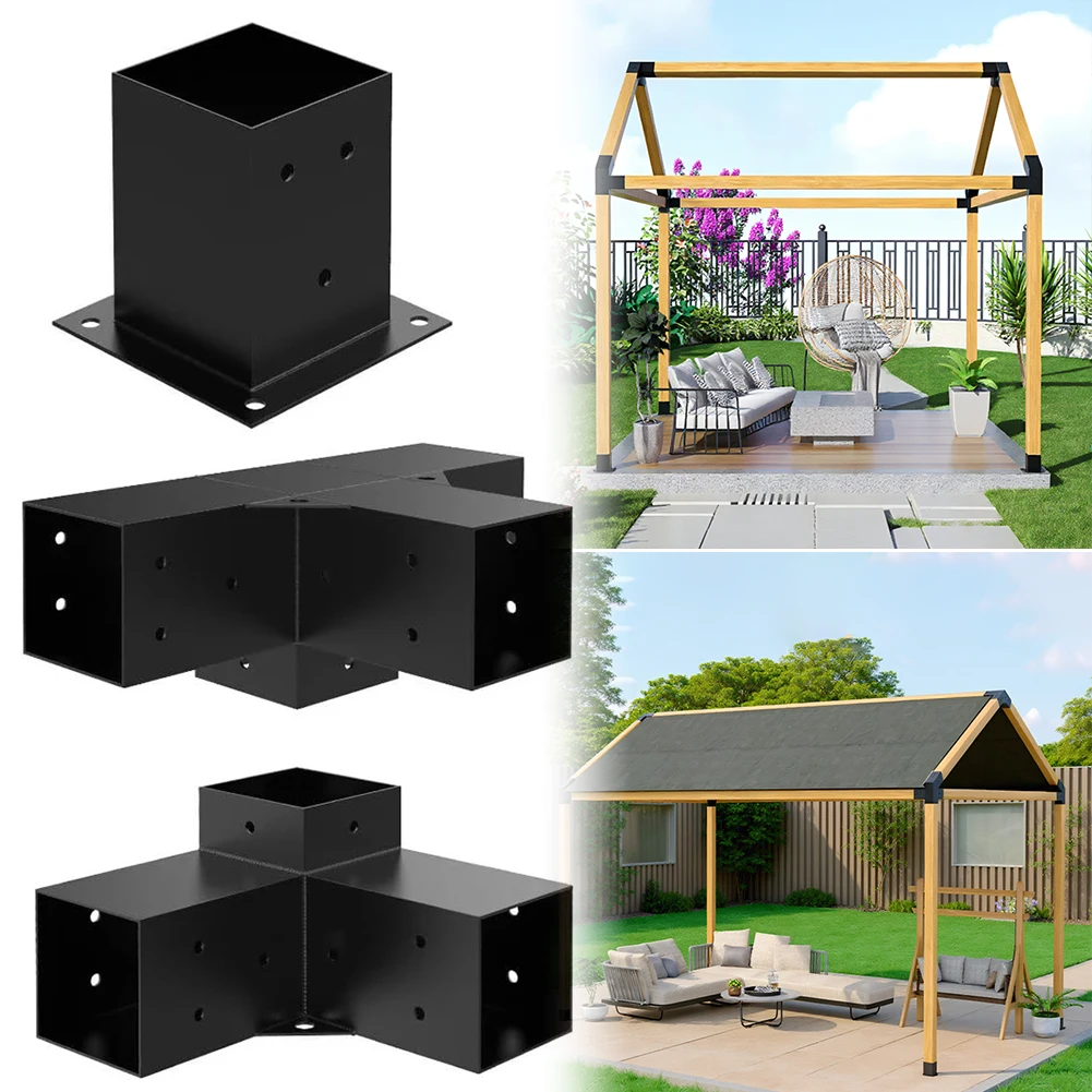 Pergola Kit with 3-Way Brackets Woodworks DIY Post Base Kit Gazebo Brackets Kit for Pergolas Gardens and Metal Gazebo Kits