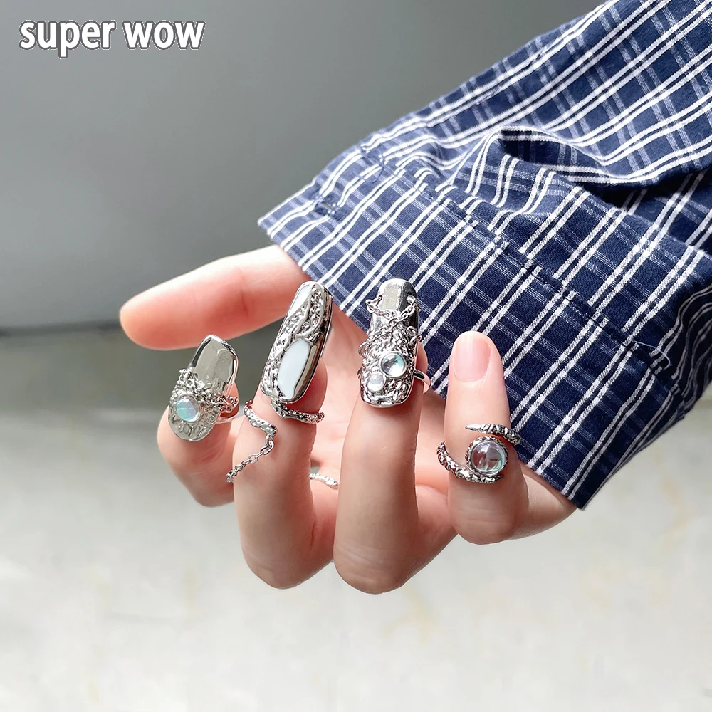 Strass Irregolare Fingertip Nail Armor Ring Punk Y2K Rings Gothic Regolabile Nail Ring Accessori Set Di Gioielli