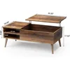 Wood Lift Top Coffee Table with Hidden Compartment, Storage Shelf and Metal Frame, Café Tables 3