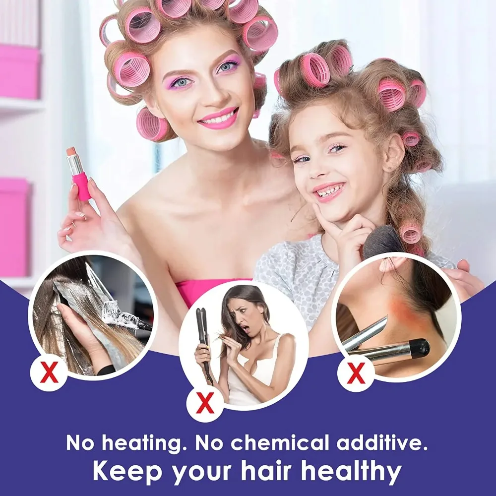 Heatless Curls Hair Bangs Volume Self-adhesive Hook & Loops Self Grips Hair Rollers No Heat Curlers DIY Styling Tools 6Pcs