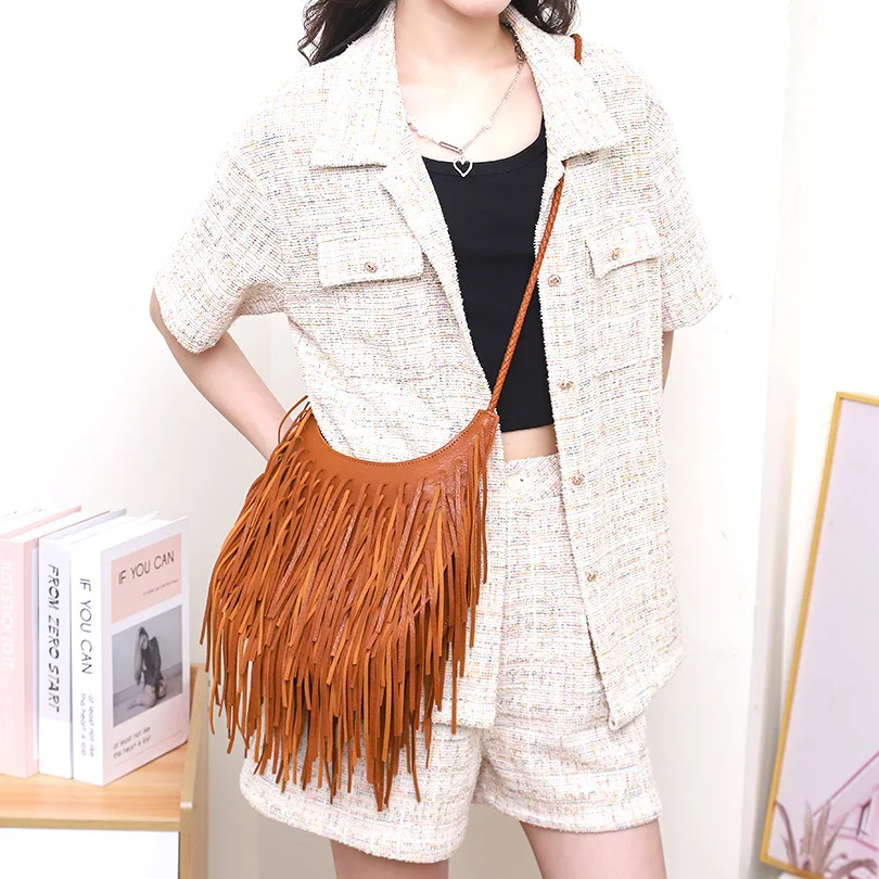 Long Tassel Design Women Crossbody Bags Soft PU Leather female Shoulder Bag Weave messenger Sling bag small bolsa feminina