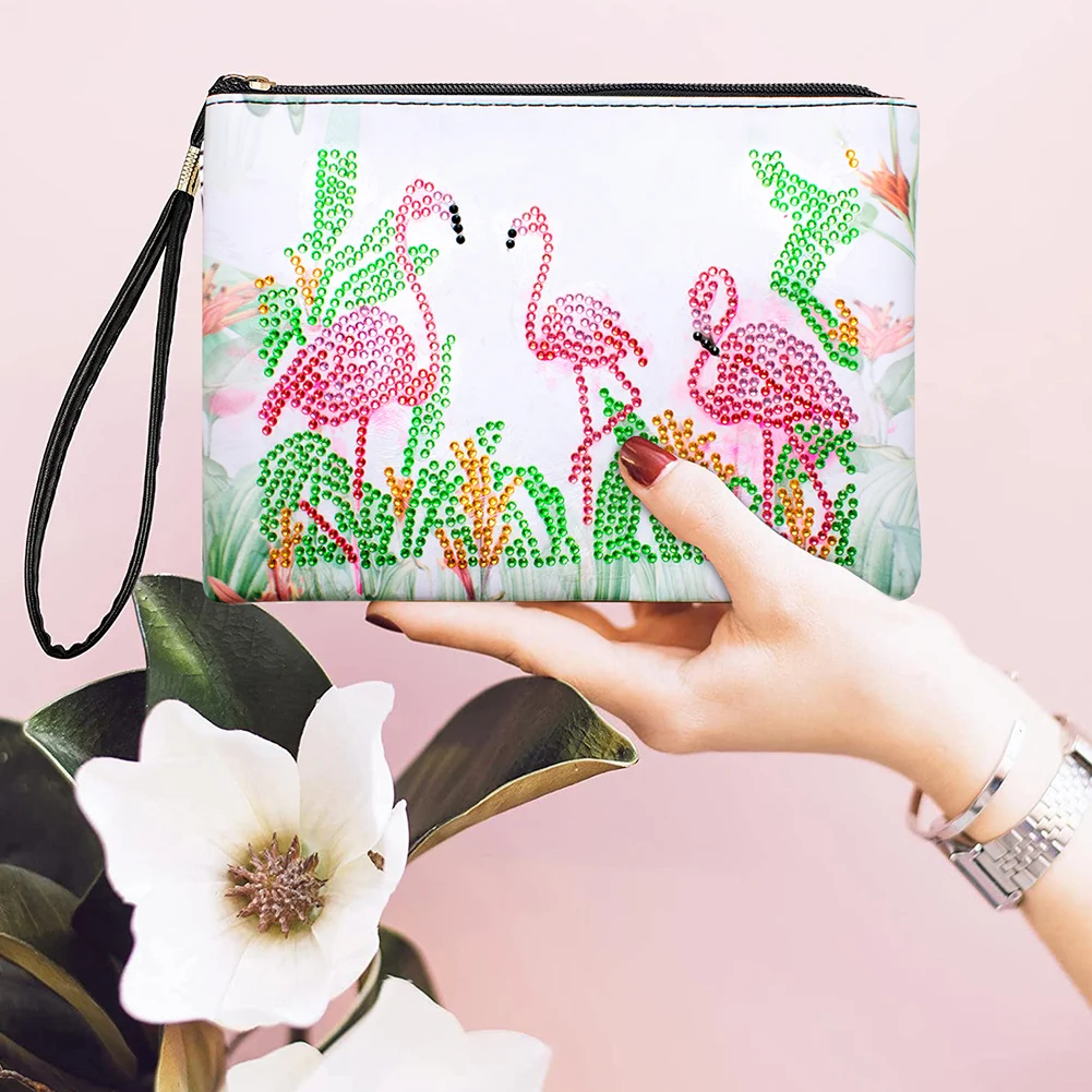 Partial Special Shaped Drill PU DIY Diamond Painting Wallet Purse Flowers Single Sided Diamond Embroidery Zipper Wallet for Gift