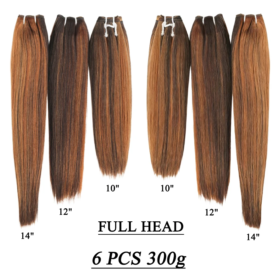 Extension per Capelli Lisci in Fibra Sintetica 10/12/14 Pollici, Ombre Biondo Marrone, Morbidi e Resistenti al Calore - immagine 2