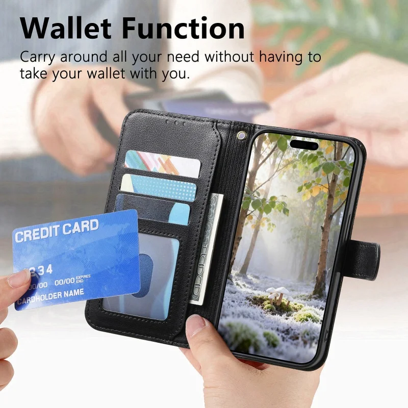 Zipper Leather Wallet Phone Case with Wrist Strap and Card Holder