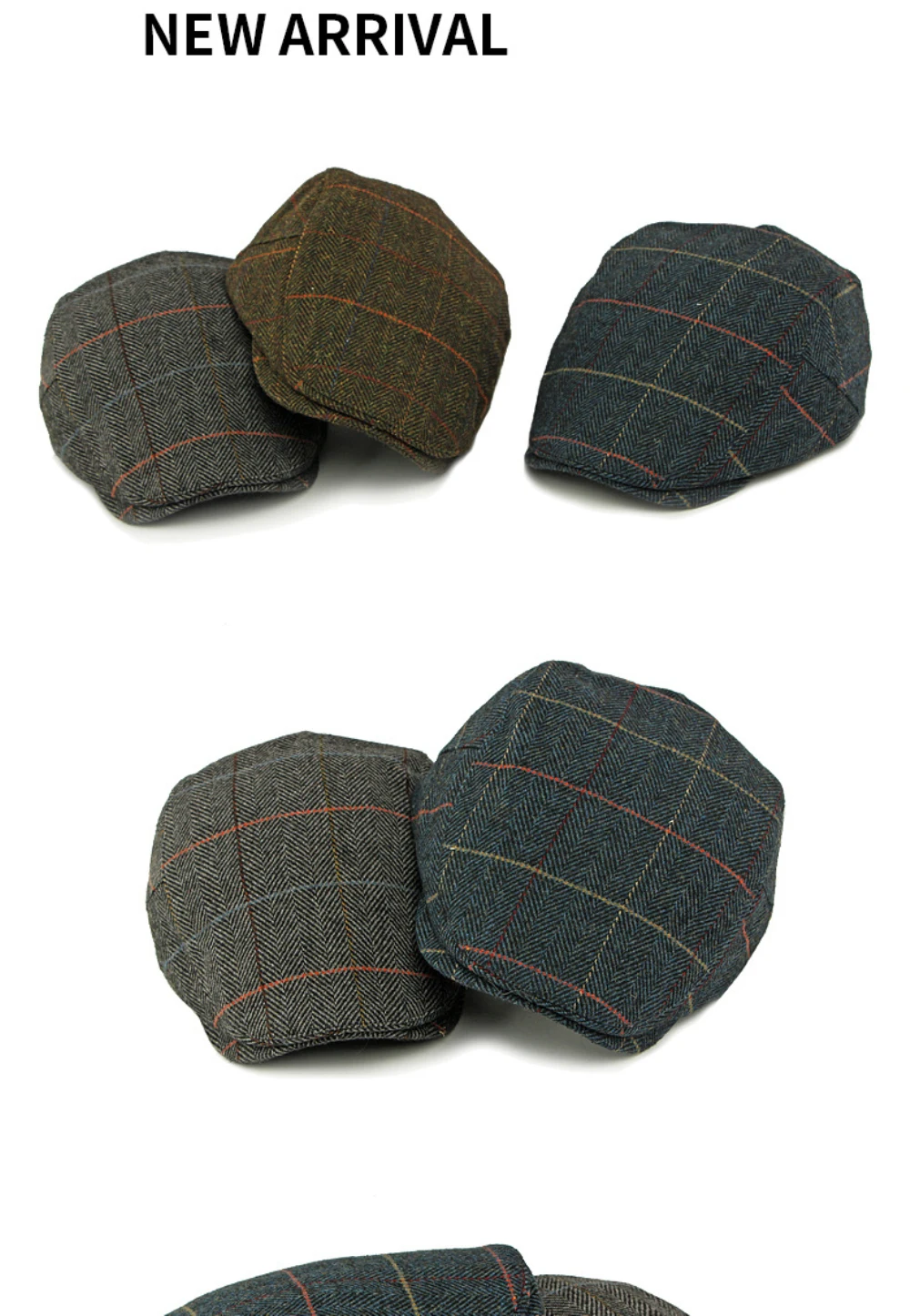 HT4840 Berets Frühling Herbst Winter Caps für Männer Frauen Retro Plaid Wolle Baskenmütze Hut Männlich Weiblich Ivy Flache Kappe Einstellbare Baskenmütze Kappe – Detail 2