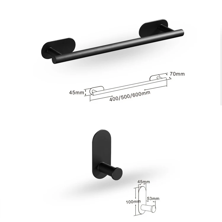Description Picture 4 of item5PCS Wall Mount Toilet Towel Paper Holder Adhesive Black Kitchen Roll Paper Stand Hanging Napkin Rack Bathroom Accessories WC