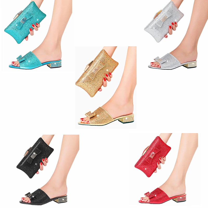 Women Summer Shoe Bag Set Italian Design Shiny Wholesale Free Shipping Crystal Diamond Suitable for Party Wedding Ceremony Ball