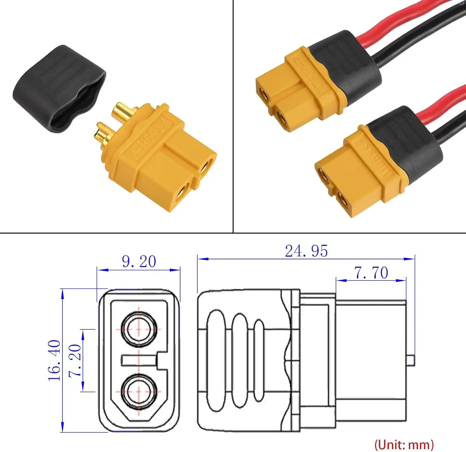 Superbat XT60 커넥터, RC 배터리용 외장 하우징이 있는 XT60H 플러그 암 커넥터 장치 교체용(6개)
