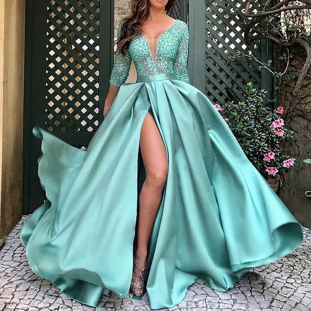 Women's Fashion Evening Chic and Elegant Big Swing Dress Solid Color Slim Fit Summer Dress De fiesta _ - AliExpress