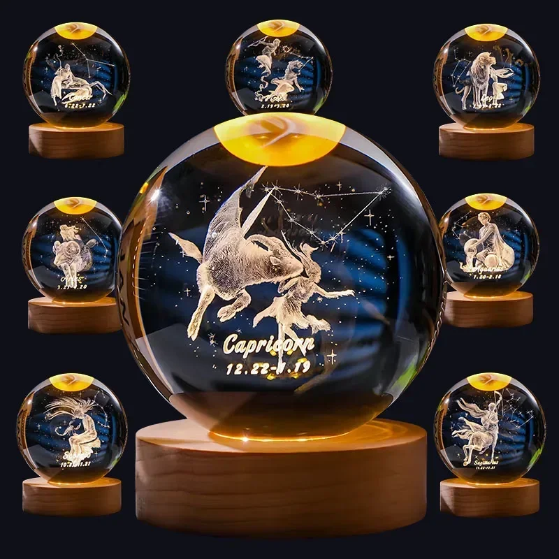 Deer Crystal Ball Ornament Crystal Ornaments Crystal Balls Crystal Ball Ornament 12 Constellation 3DGlass Craft Decoration Crystal Ball Laser Engraved Birthday Solar System Gift Wooden Base Home Desktop Decor