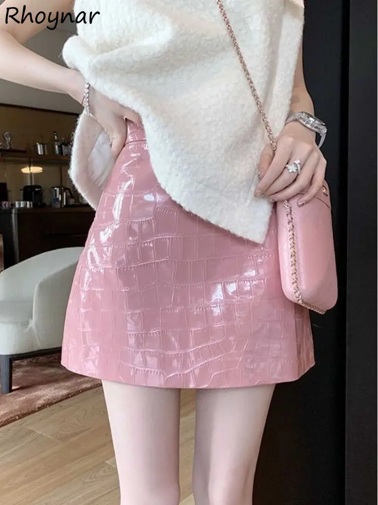 

Mini Y2k Skirts Women PU Leather Slim Sexy A-line Temper Harajuku High Waisted Simply Ins Lady European Hipster Hot Girl Vintage