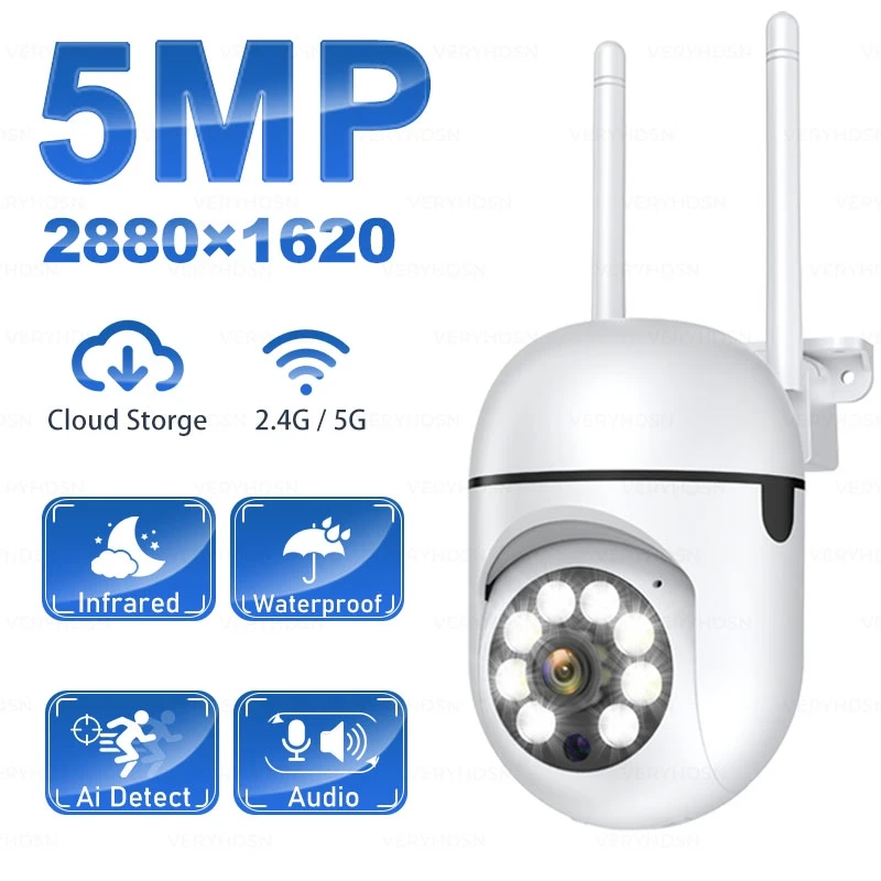 5Mp Ptz Wifi Ip Camera Outdoor 4X Zoom Digitale Ai Human Detect Telecamera Wireless Auto Tracking Visione Notturna Full Color Waterproof
