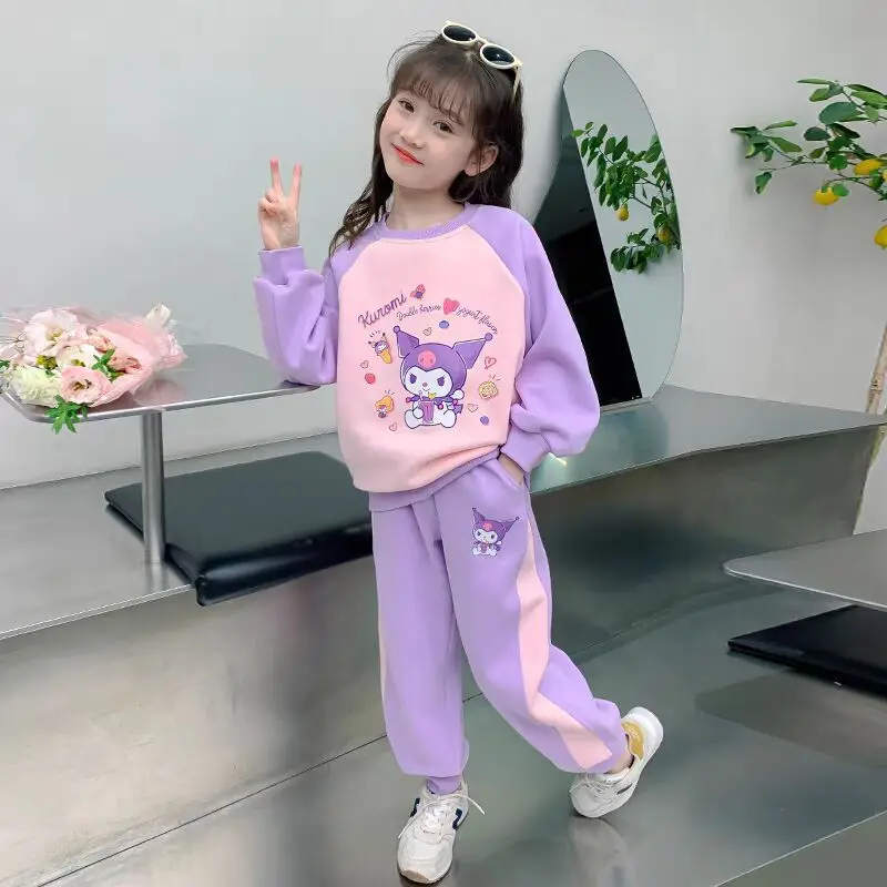 Spring and Autumn Kids Girls Floral Lace Decorated Long Sleeves Coat and Solid Color Pants 2-piece Clothing Set