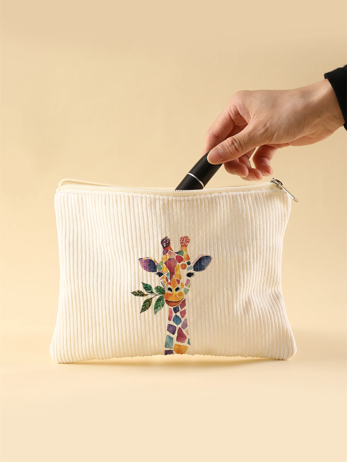 Women's Corduroy Travel Cosmetic Bag Portable Large Capacity Makeup Storage Organizer Zipper Clutch Purse Make up Bag