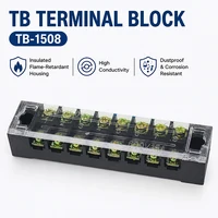 1PCS- TB1508 Dual Row Thick Copper Screw Terminal Block Flame Retardant Grounding Strip Wire Connector 600V 15A 1