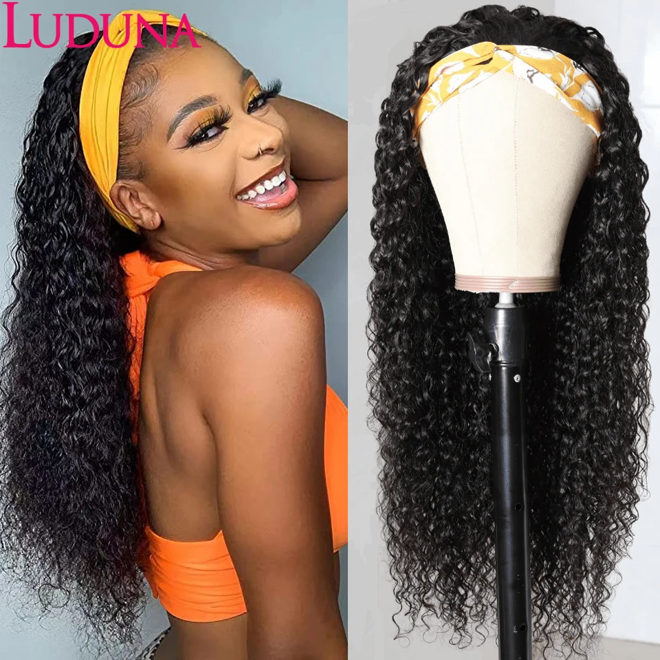 Headband Wig Human Hair Malaysian Water Wave Human Hair Wigs 180% Highlight Headband Wigs 8-30 Inch Curly
