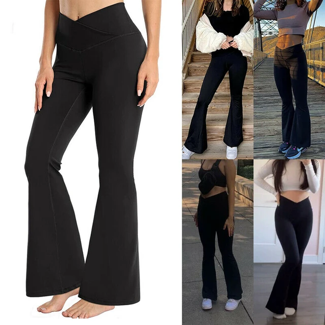 Bootcut calças de yoga das mulheres calças de trabalho v crossover  comprimento total flare leggings cintura alta alargamento perna leggings  treino diariamente - AliExpress