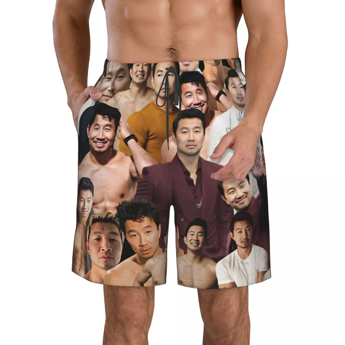 

Simu Liu Photo Collage Men's Beach Shorts Fitness Quick-drying Swimsuit Funny Street Fun 3D Shorts