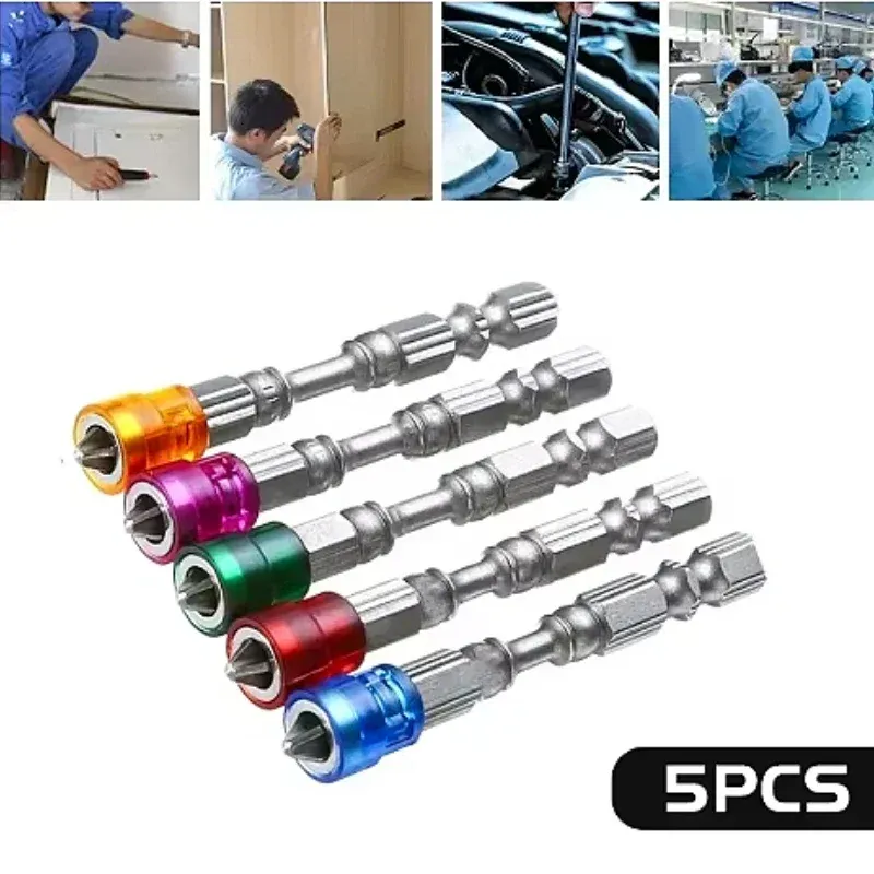 5PCS Single/Double Head 65mm Anti-Slip 1/4 Inch Hex Shank S2 PH2 Magnetic Phillips Screwdriver Bits