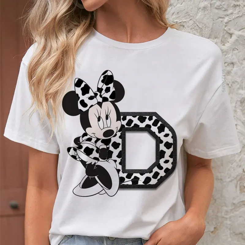 Camisetas personalizadas con letras impresas para mujer, camisetas con letras Minnie Mouse, Font A, B, C, Disney, camisetas lindas de Minnie Mouse para mujer _ - Mobile