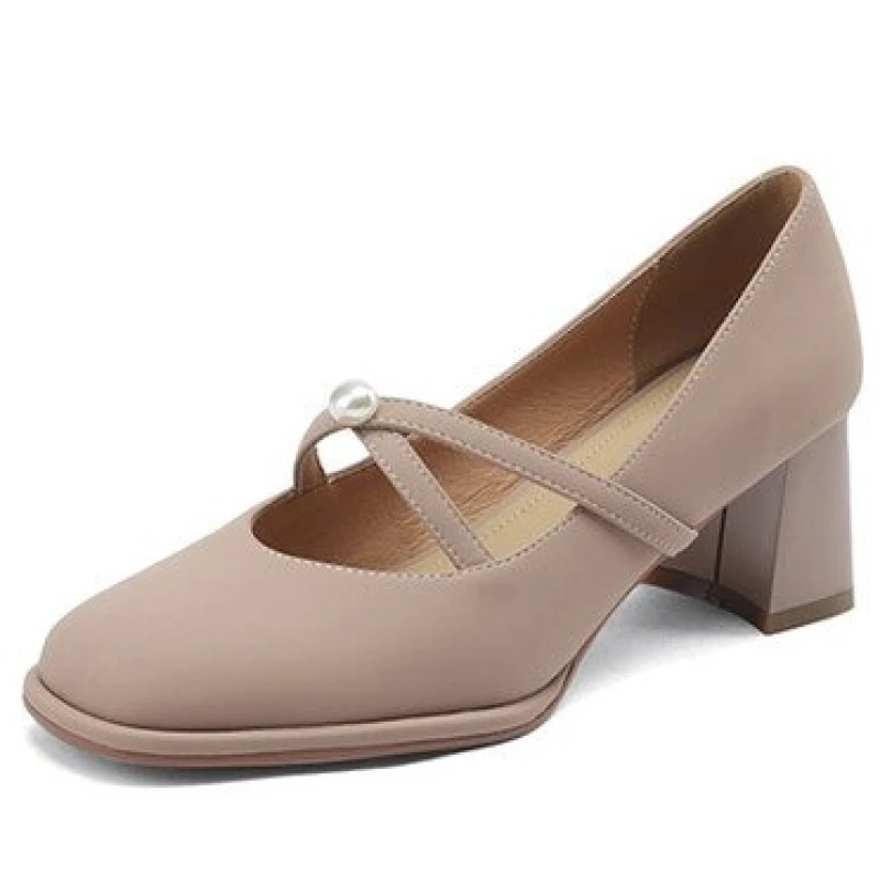 NEW Casual Slip On Vintage Ballet Women Shallow Silk Ladies Dress Thick Heel Fashion Pumps Female 2024 New Designer Shoes Bowtie