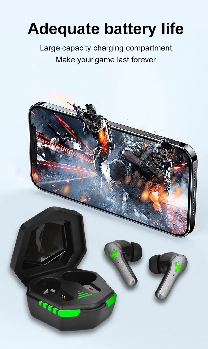 TWS Gaming Headsets Wireless Earphones 9D Stereo Surround Sound Quality Bluetooth-compatible 5.2 Music Headphones With Micphone