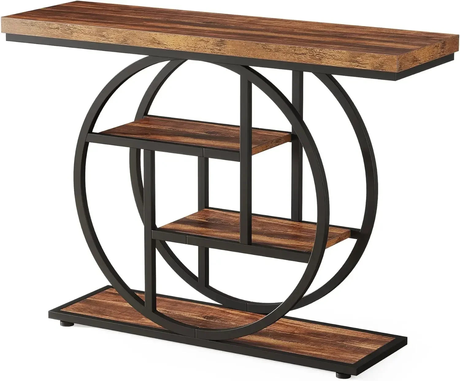 New2025-41.3" Console Table, Industrial 4-Tier Sofa Table Entryway Table with Circle Base