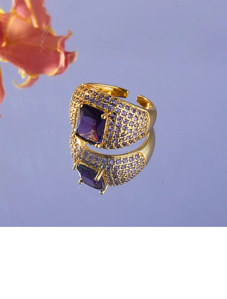 Neuer Quadratischer Grüner Rosa Glasstein Luxus-Ring Damen Kupfer-Öffnungsring Paar-Ring Wasserdichter Schmuck Geschenk Großhandel zum Weiterverkauf – Detail 10
