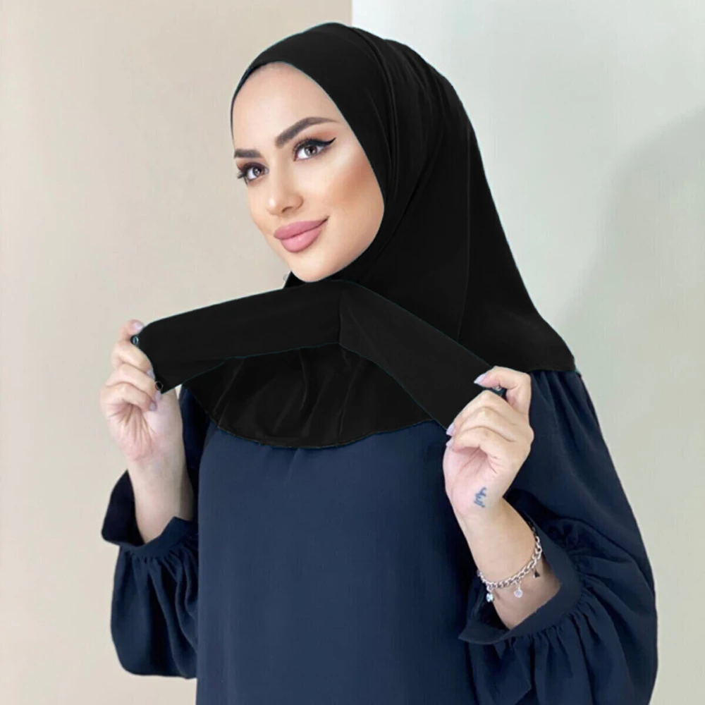 2022 Turkish Ready To Wear Snap Fastener Hijabs For Muslim Women Full