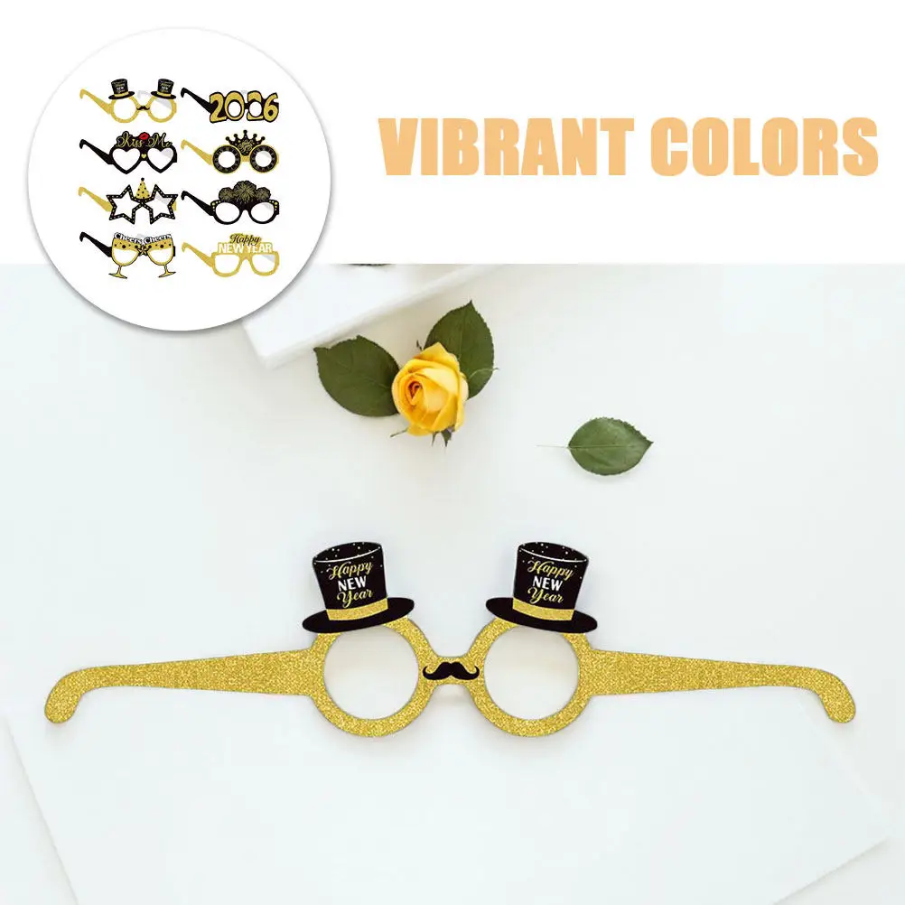 8Pcs 2026 신년 파티 안경 새해 복 많이 받으세요 안경 사진 부스 소품 졸업 카니발 번호 안경 축제 종이