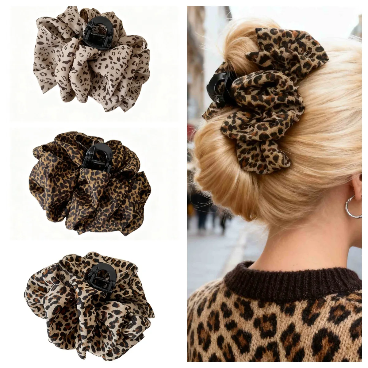 1PC Women's Leopard Print Scrunchie Hair Clip Fashion Hair Accessories Stylish Daily Hair Decoration Hot Selling Product