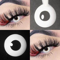 Mesh Blind Block Out White and Black Colored Contact Lenses - Half Yearly Anime Cosplay Eyewear (PURE WHITE)