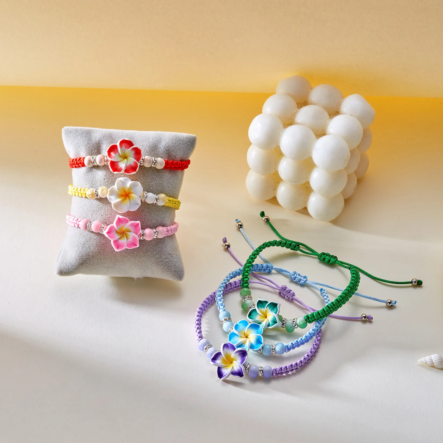 Clataly Bracciale Elastico Bohemian Con Fiori - Perline In Argilla E Finta Perla, Morbido E Colorato, Gioielli Donna E Ragazza