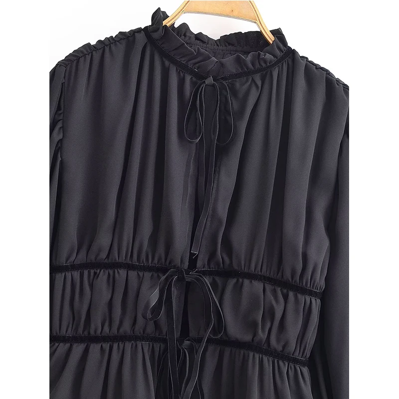 Chic Elegant Bow Tied Shirts for Women 2025 New Fashion Long Sleeve Women's Streetwear Casual Cropped Shirt And Blouse Top ﻿ ﻿