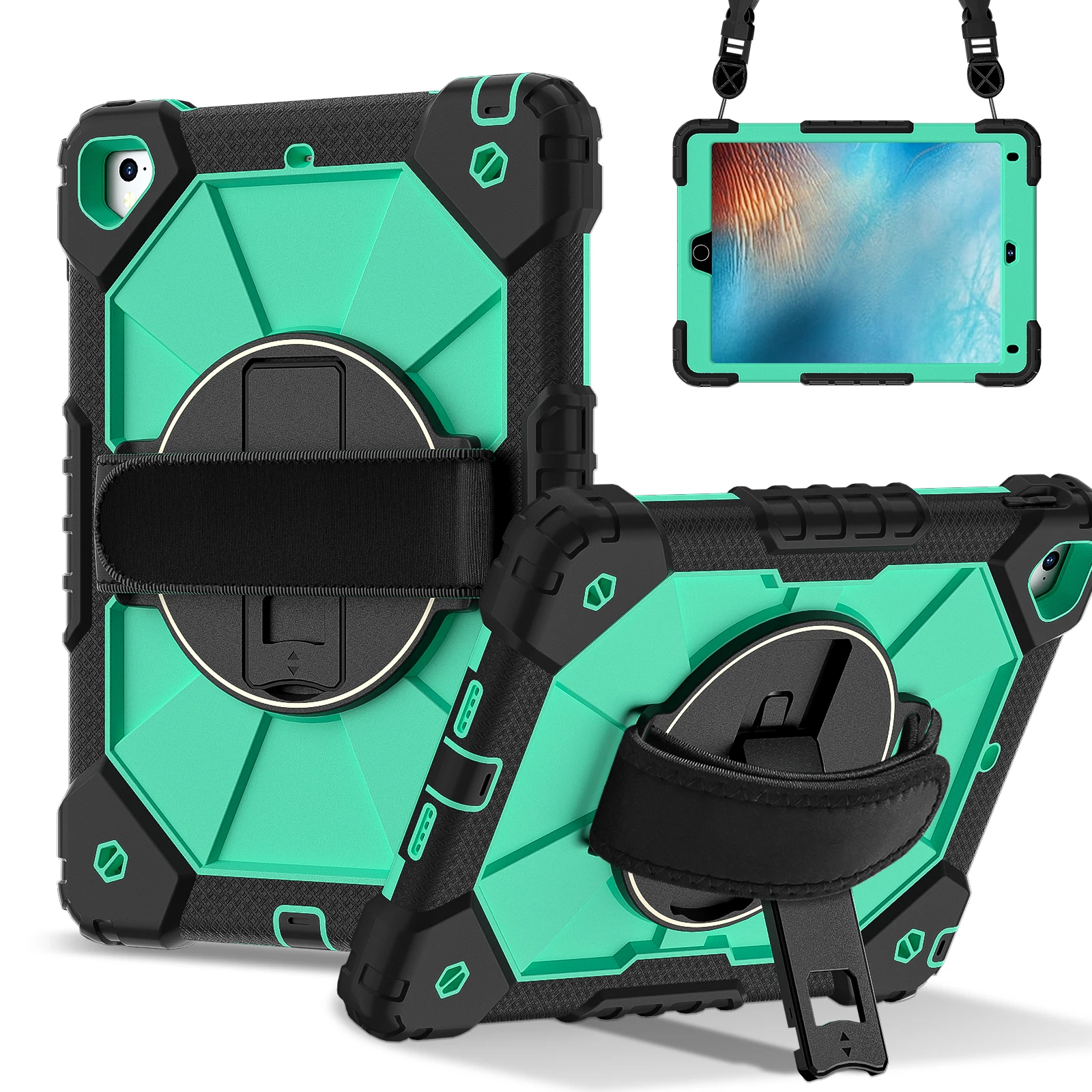 Silicone & Pc Armor Case With Rotating Kickstand For Ipad Pro 9.7_voghion.com